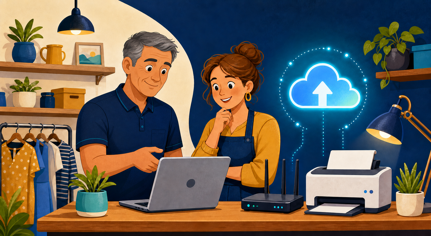 Technology helper supporting a small business owner